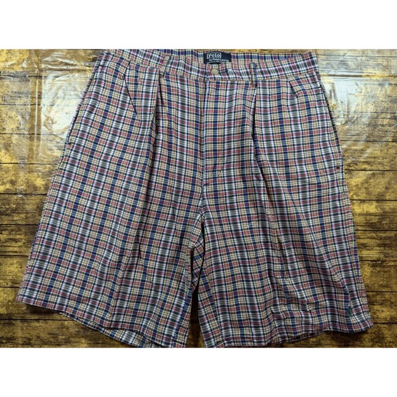 Vintage Polo Ralph Lauren 34" Shorts Pink Blue Classic Golf Plaid Made In USA - Picture 1 of 7